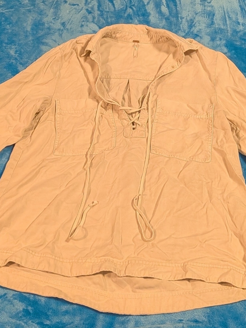Free People Beige Lace-Up Pocket Tunic Top Boho Casual